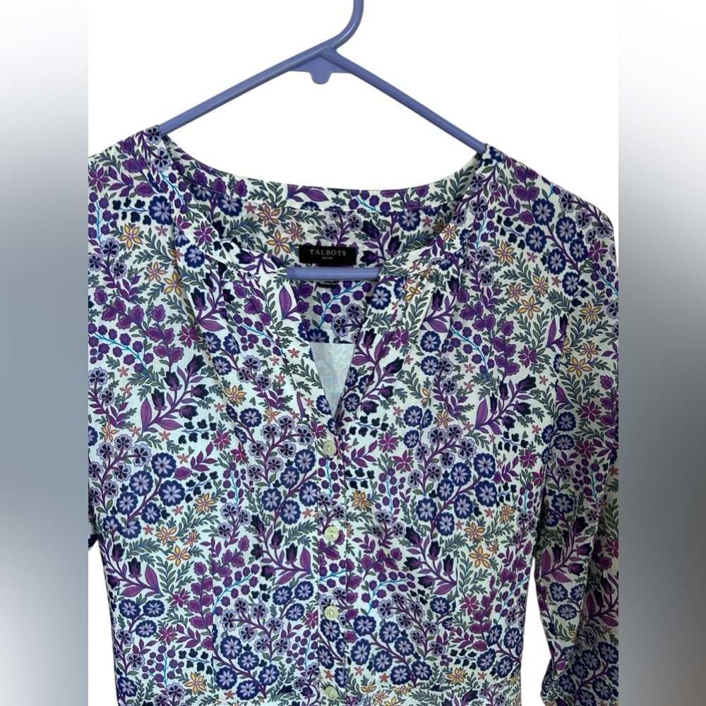 Talbots Floral Long Sleeve Dress - Purple and Green - Picture 2 of 8